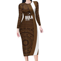 Bula Fiji Football Custom Long Sleeve Bodycon Dress One Vanua One Team Tapa Pattern
