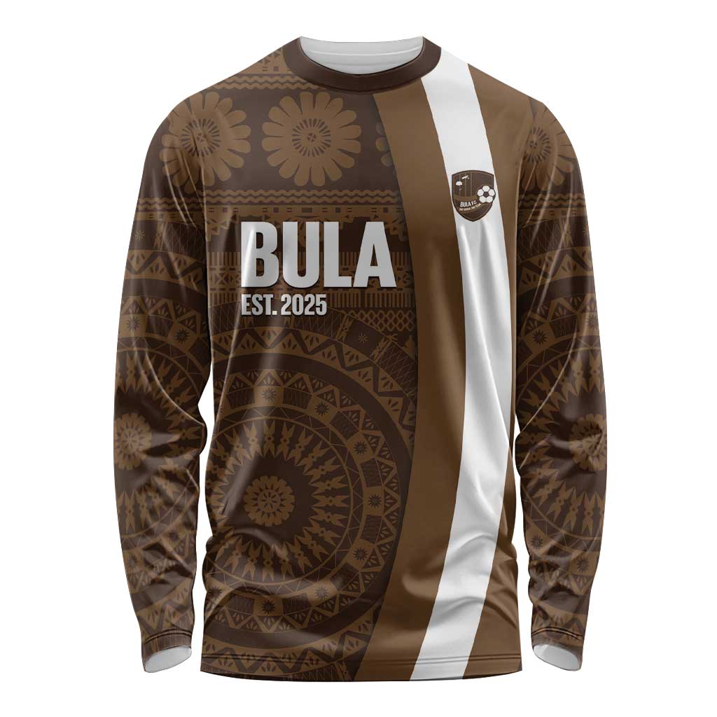 Bula Fiji Football Custom Long Sleeve Shirt One Vanua One Team Tapa Pattern LT14 Unisex Brown - Polynesian Pride