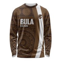 Bula Fiji Football Custom Long Sleeve Shirt One Vanua One Team Tapa Pattern LT14 Unisex Brown - Polynesian Pride