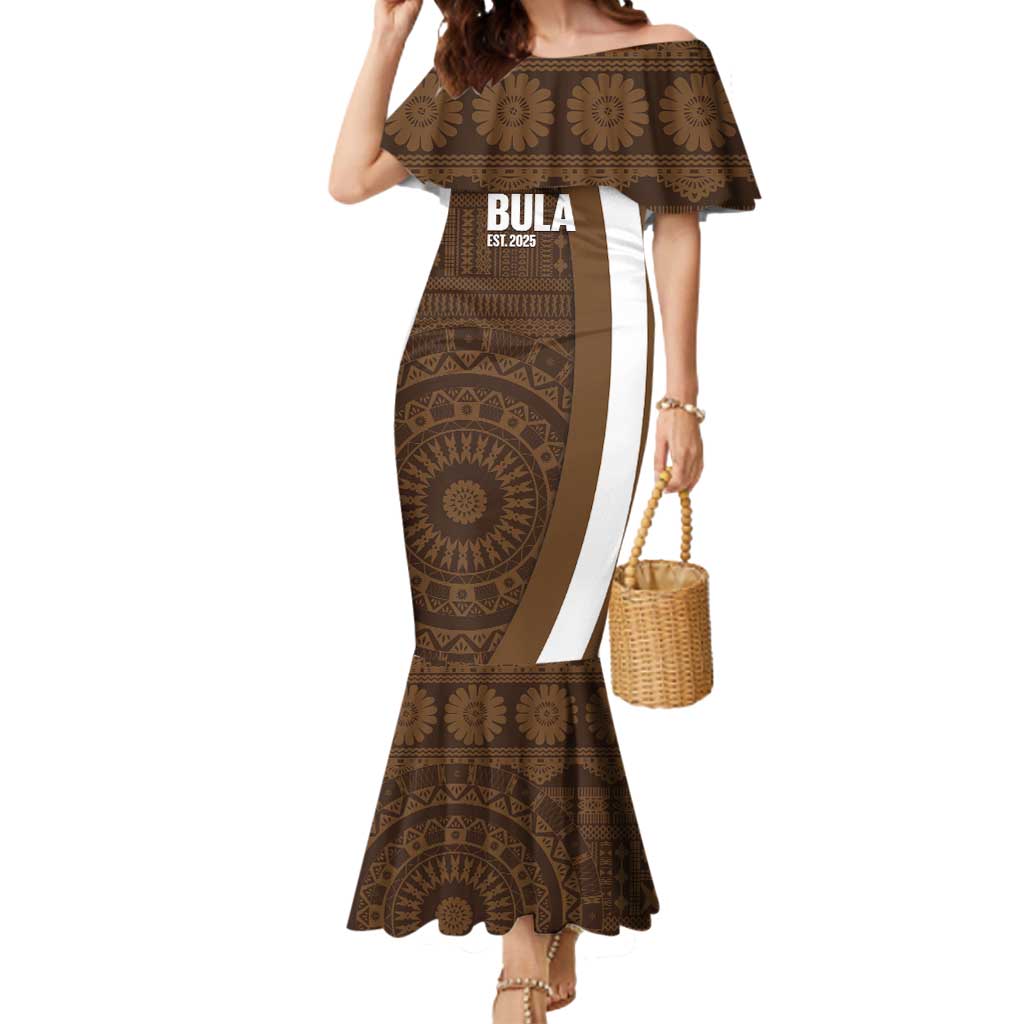 Bula Fiji Football Custom Mermaid Dress One Vanua One Team Tapa Pattern