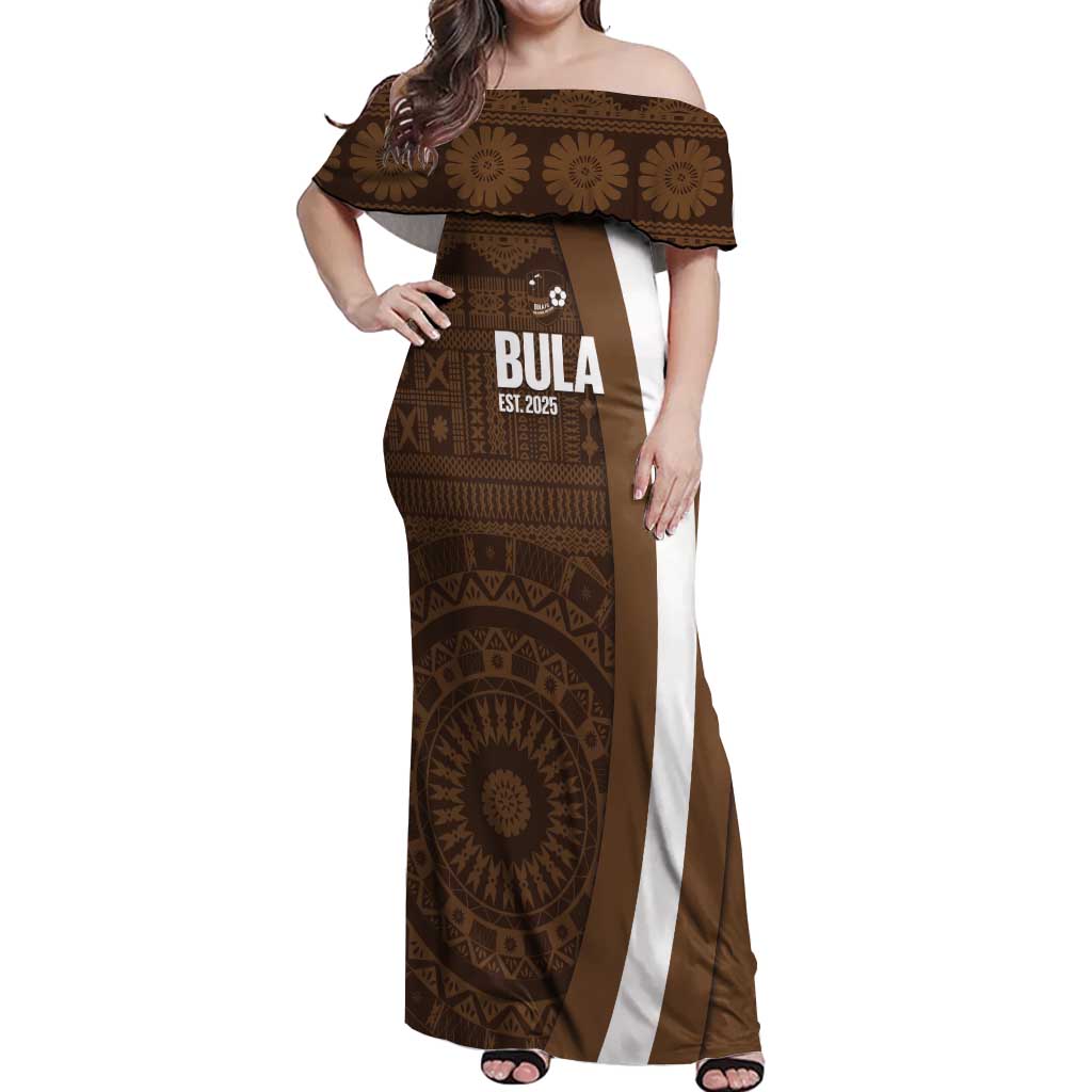 Bula Fiji Football Custom Off Shoulder Maxi Dress One Vanua One Team Tapa Pattern