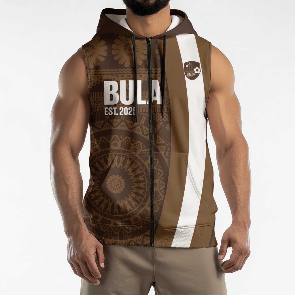 Bula Fiji Football Custom Sleeveless Zip Hoodie One Vanua One Team Tapa Pattern