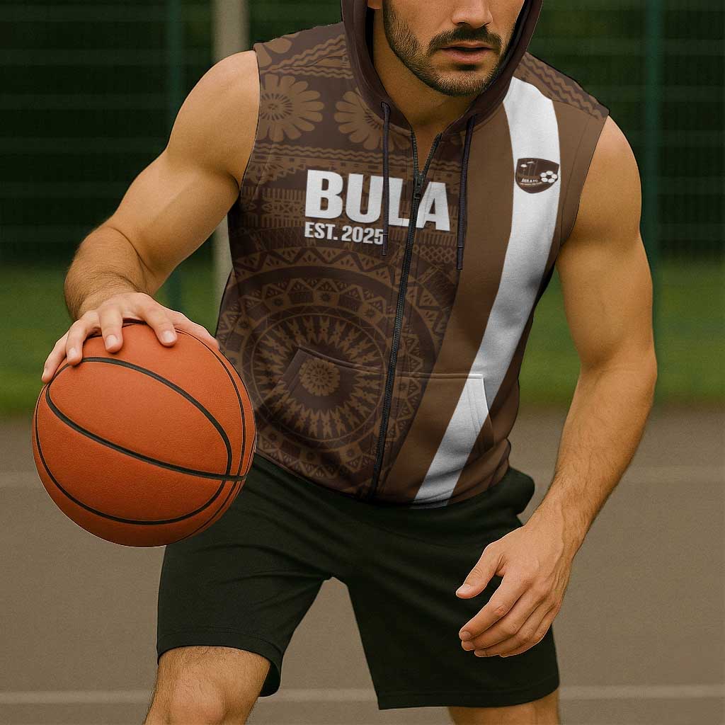 Bula Fiji Football Custom Sleeveless Zip Hoodie One Vanua One Team Tapa Pattern