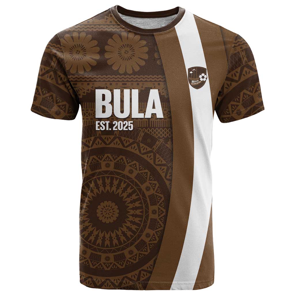 Bula Fiji Football Custom T Shirt One Vanua One Team Tapa Pattern LT14 Brown - Polynesian Pride