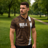Bula Fiji Football Custom Zipper Polo Shirt One Vanua One Team Tapa Pattern