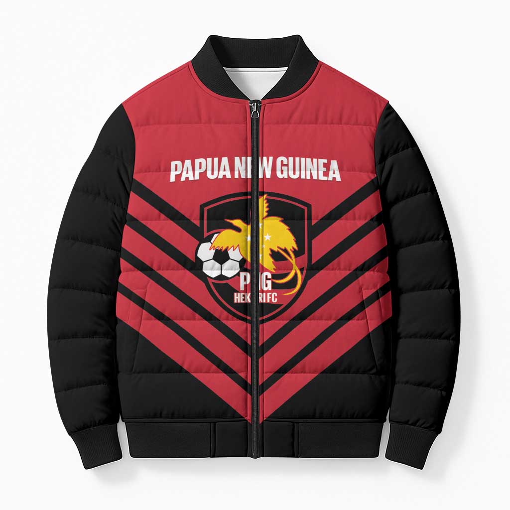 Hekari Papua New Guinea Football Custom Bomber Puffer Jacket Go PNG Red Army LT14 Unisex Red - Polynesian Pride