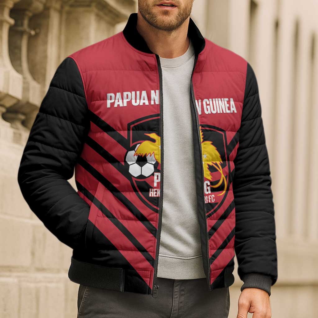 Hekari Papua New Guinea Football Custom Bomber Puffer Jacket Go PNG Red Army LT14 - Polynesian Pride