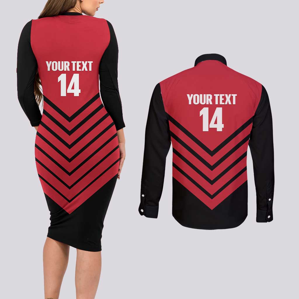 Hekari Papua New Guinea Football Custom Couples Matching Long Sleeve Bodycon Dress and Long Sleeve Button Shirt Go PNG Red Army LT14 - Polynesian Pride