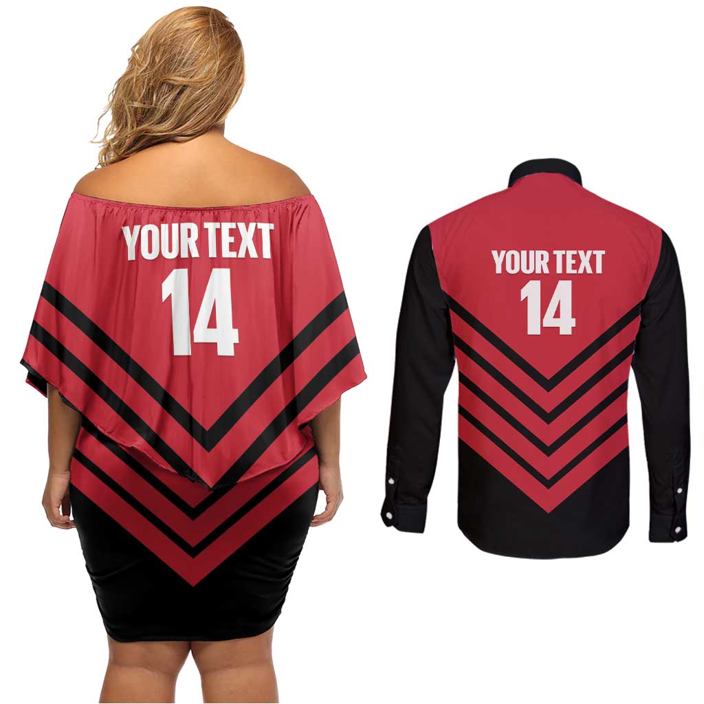 Hekari Papua New Guinea Football Custom Couples Matching Off Shoulder Short Dress and Long Sleeve Button Shirt Go PNG Red Army