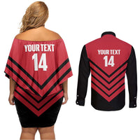 Hekari Papua New Guinea Football Custom Couples Matching Off Shoulder Short Dress and Long Sleeve Button Shirt Go PNG Red Army