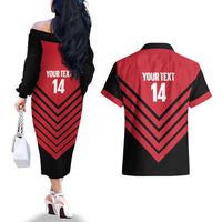 Hekari Papua New Guinea Football Custom Couples Matching Off The Shoulder Long Sleeve Dress and Hawaiian Shirt Go PNG Red Army