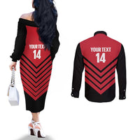 Hekari Papua New Guinea Football Custom Couples Matching Off The Shoulder Long Sleeve Dress and Long Sleeve Button Shirt Go PNG Red Army