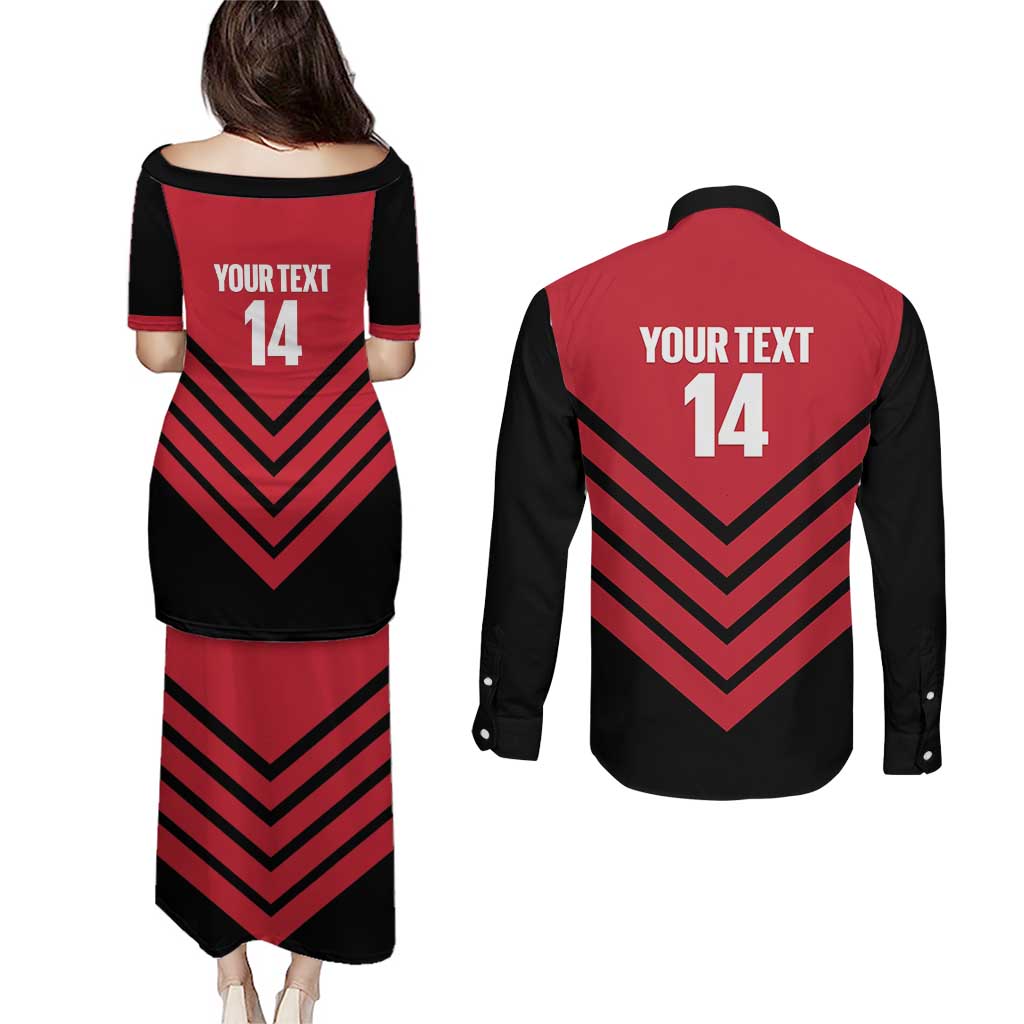 Hekari Papua New Guinea Football Custom Couples Matching Puletasi and Long Sleeve Button Shirt Go PNG Red Army