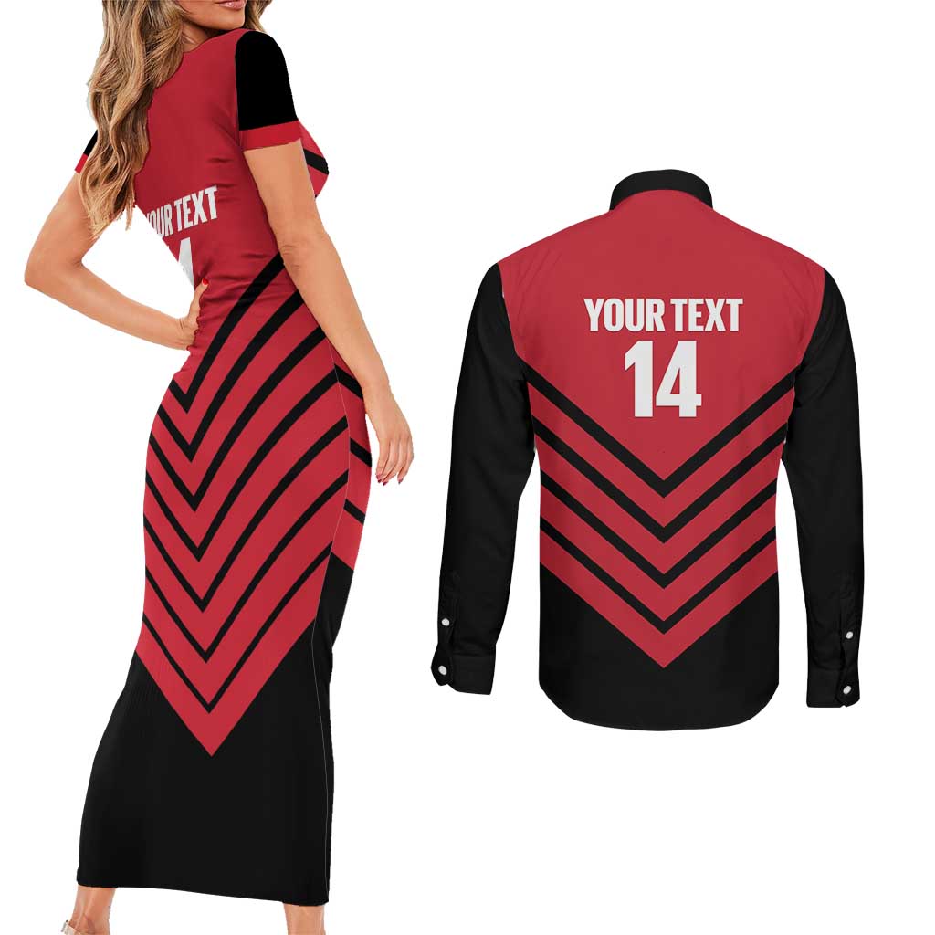 Hekari Papua New Guinea Football Custom Couples Matching Short Sleeve Bodycon Dress and Long Sleeve Button Shirt Go PNG Red Army