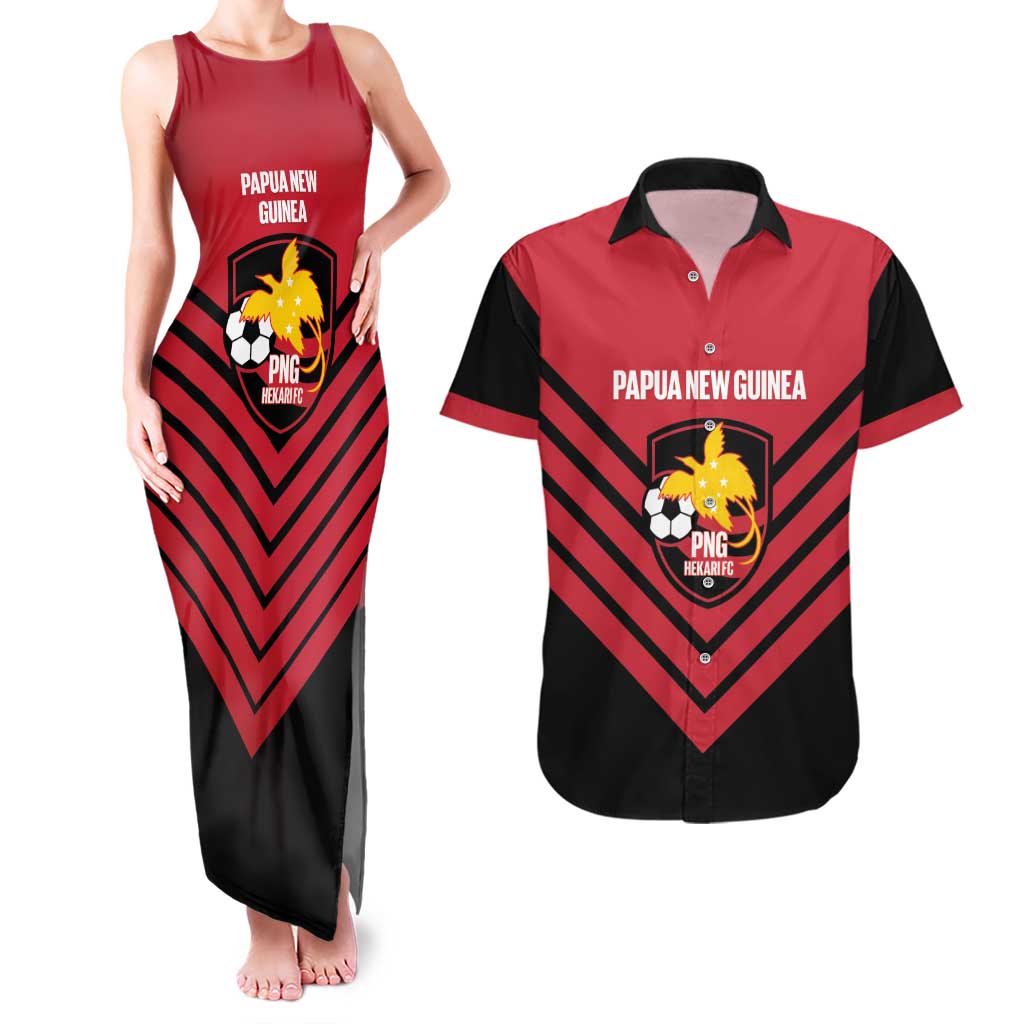 Hekari Papua New Guinea Football Custom Couples Matching Tank Maxi Dress and Hawaiian Shirt Go PNG Red Army