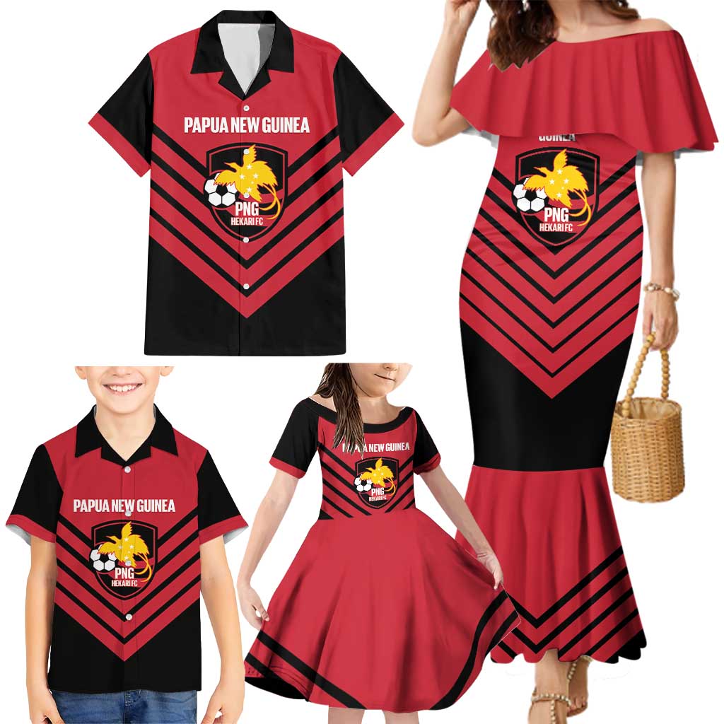Hekari Papua New Guinea Football Custom Family Matching Mermaid Dress and Hawaiian Shirt Go PNG Red Army
