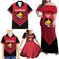 Hekari Papua New Guinea Football Custom Family Matching Off Shoulder Maxi Dress and Hawaiian Shirt Go PNG Red Army