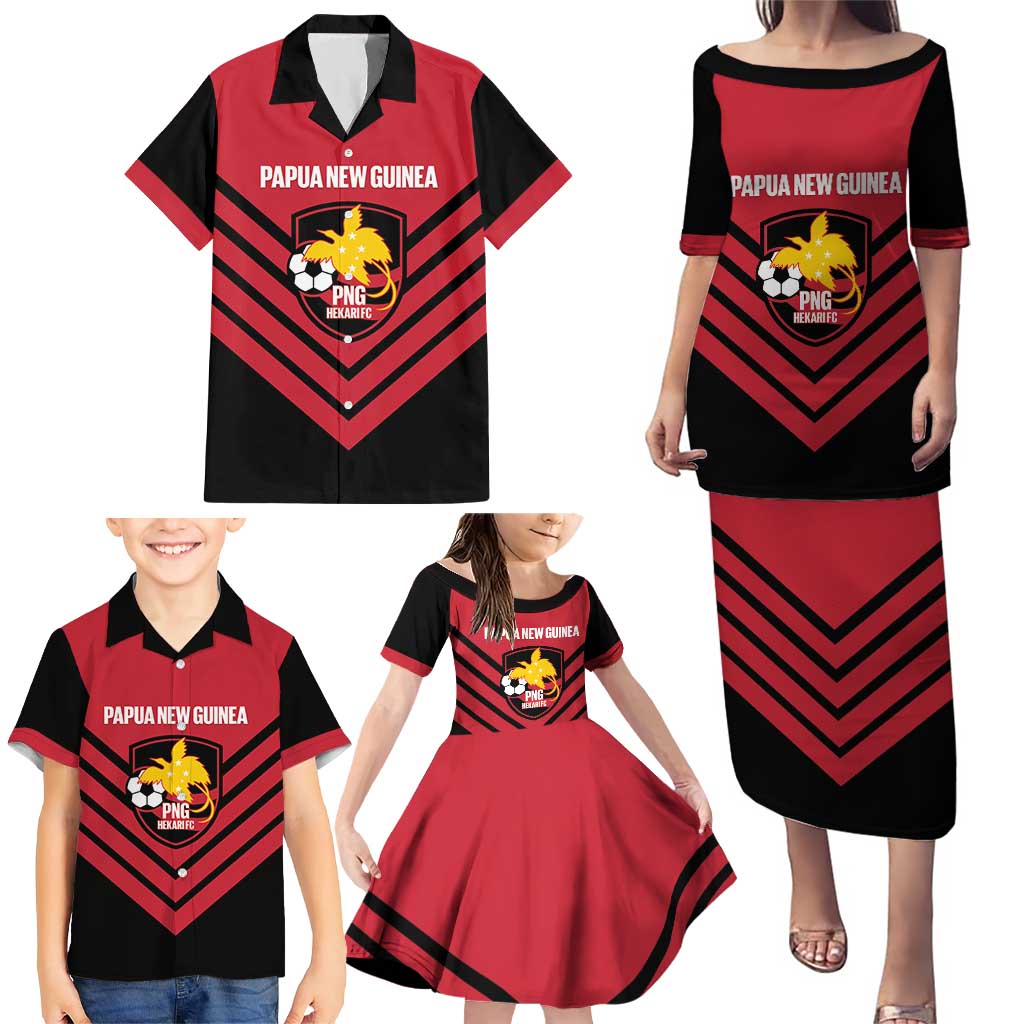 Hekari Papua New Guinea Football Custom Family Matching Puletasi and Hawaiian Shirt Go PNG Red Army