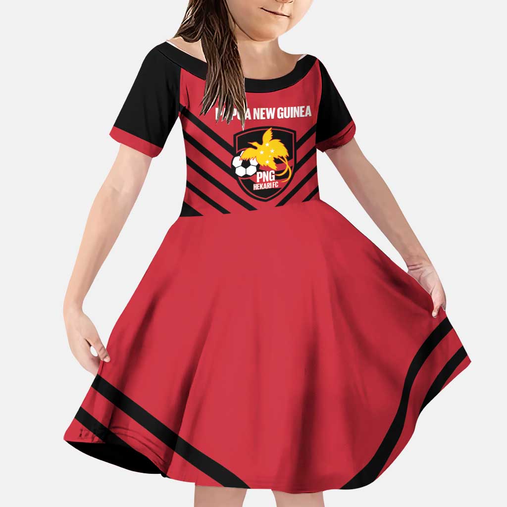 Hekari Papua New Guinea Football Custom Family Matching Short Sleeve Bodycon Dress and Hawaiian Shirt Go PNG Red Army LT14 Daughter's Dress Red - Polynesian Pride