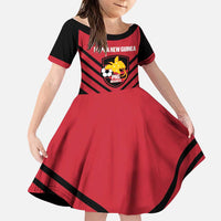 Hekari Papua New Guinea Football Custom Family Matching Short Sleeve Bodycon Dress and Hawaiian Shirt Go PNG Red Army LT14 Daughter's Dress Red - Polynesian Pride