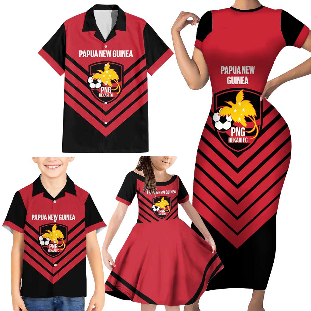 Hekari Papua New Guinea Football Custom Family Matching Short Sleeve Bodycon Dress and Hawaiian Shirt Go PNG Red Army LT14 - Polynesian Pride