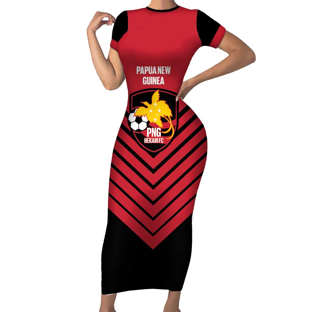 Hekari Papua New Guinea Football Custom Family Matching Short Sleeve Bodycon Dress and Hawaiian Shirt Go PNG Red Army LT14 Mom's Dress Red - Polynesian Pride