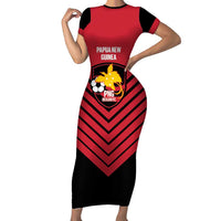 Hekari Papua New Guinea Football Custom Family Matching Short Sleeve Bodycon Dress and Hawaiian Shirt Go PNG Red Army LT14 Mom's Dress Red - Polynesian Pride
