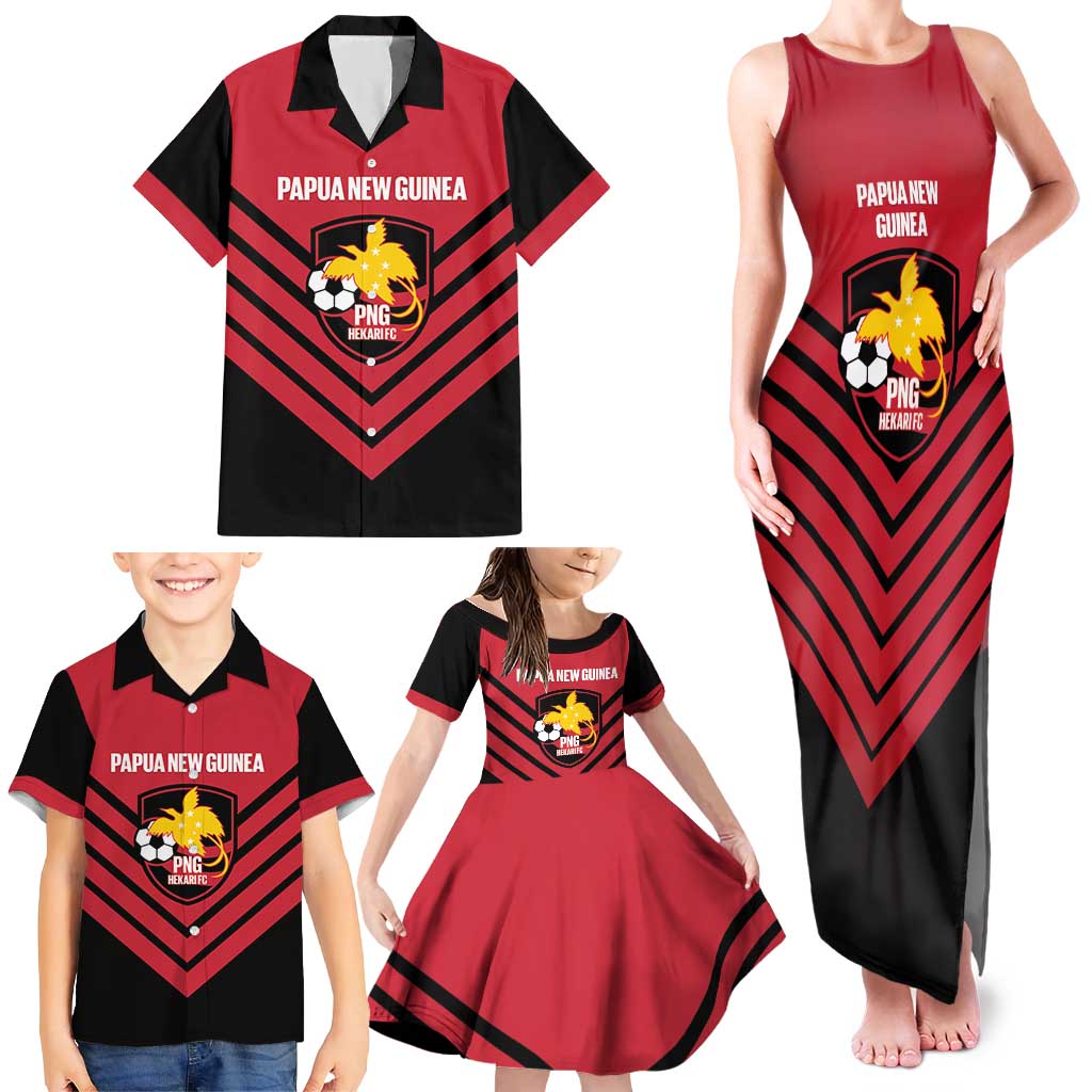Hekari Papua New Guinea Football Custom Family Matching Tank Maxi Dress and Hawaiian Shirt Go PNG Red Army LT14 - Polynesian Pride