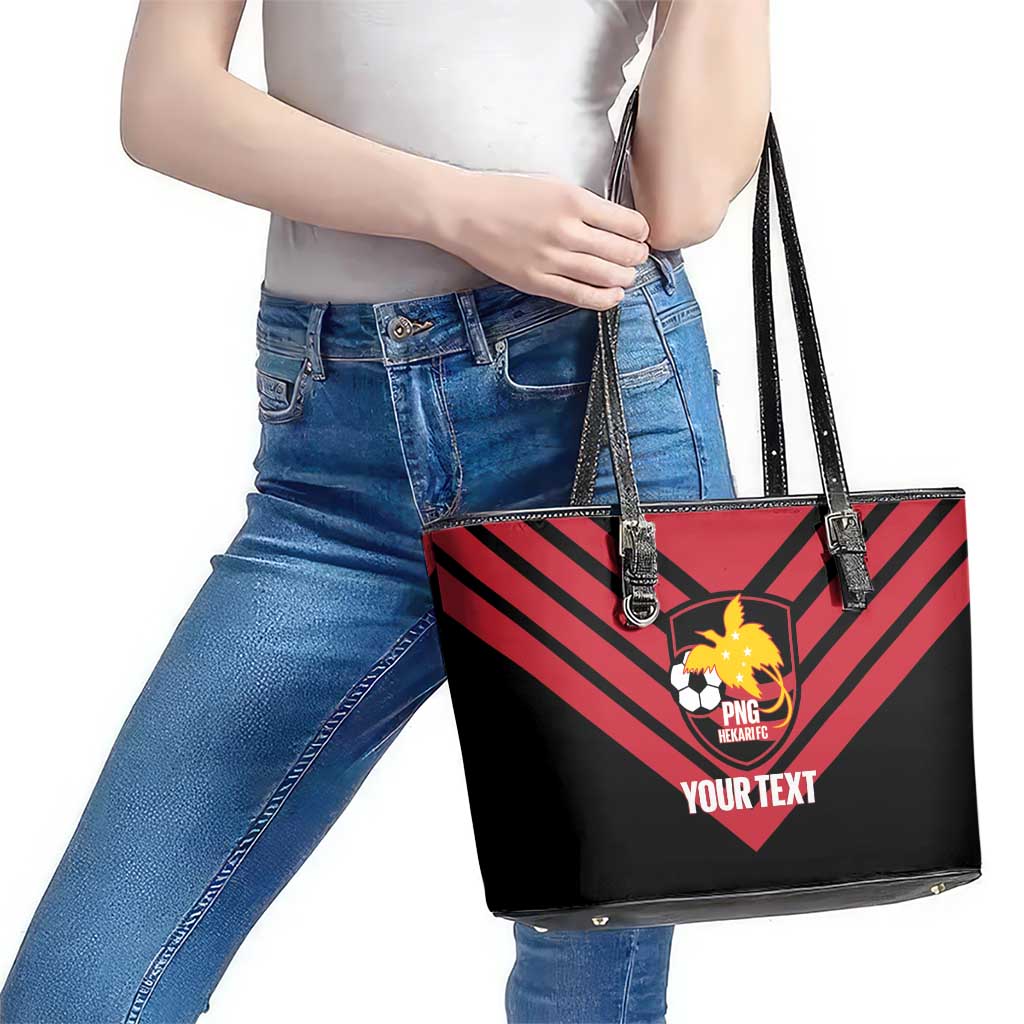Hekari Papua New Guinea Football Custom Leather Tote Bag Go PNG Red Army