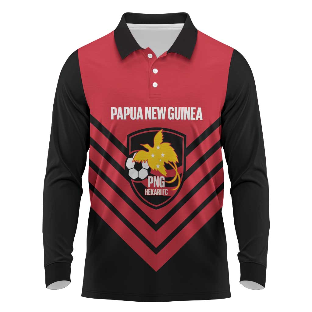 Hekari Papua New Guinea Football Custom Long Sleeve Polo Shirt Go PNG Red Army