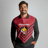 Hekari Papua New Guinea Football Custom Long Sleeve Polo Shirt Go PNG Red Army