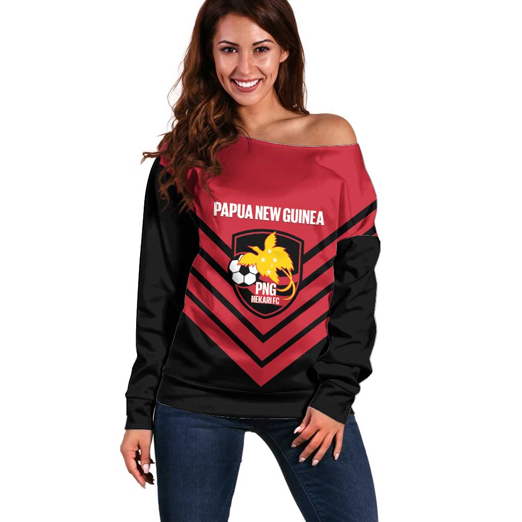Hekari Papua New Guinea Football Custom Off Shoulder Sweater Go PNG Red Army