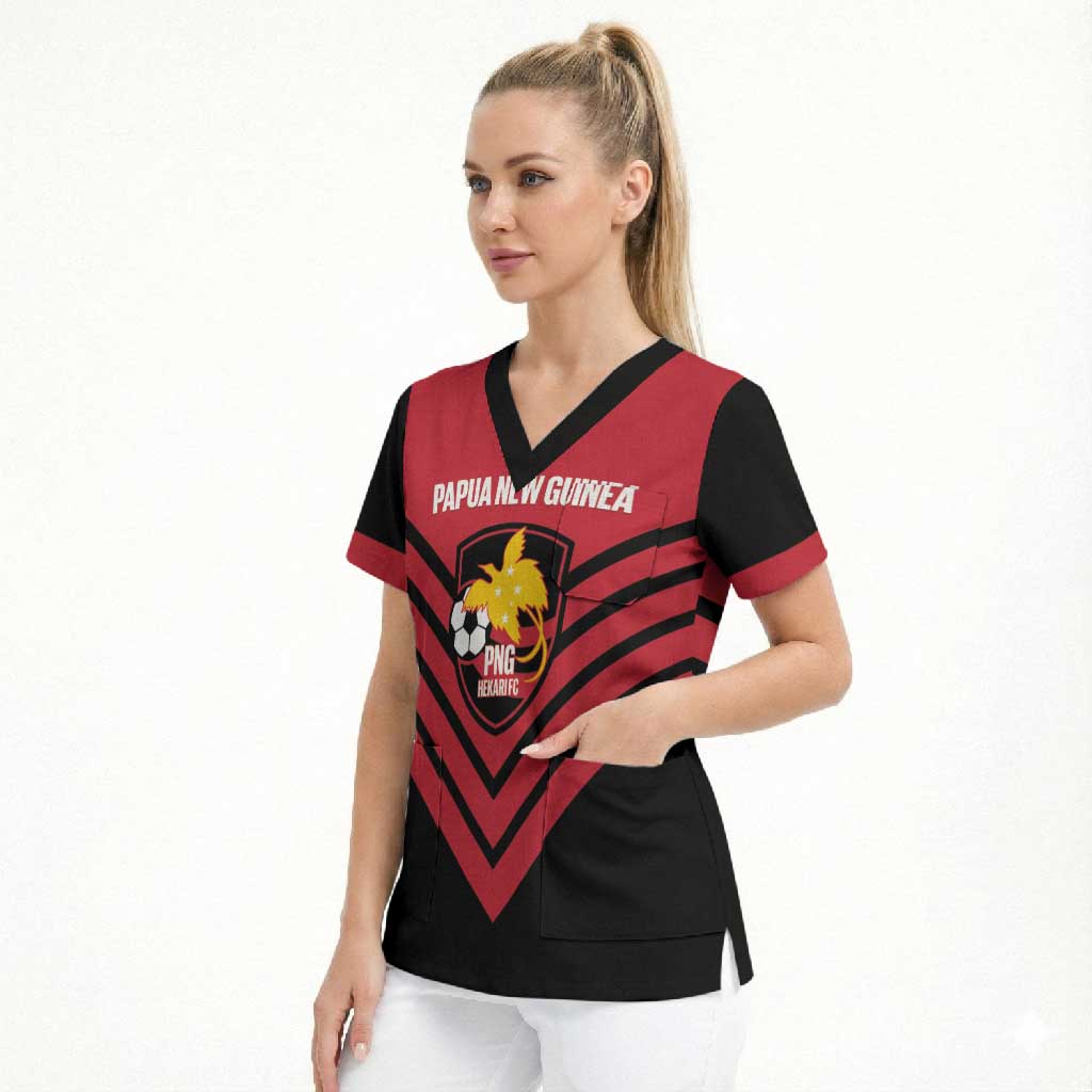 Hekari Papua New Guinea Football Custom Scrub Top Go PNG Red Army LT14 - Polynesian Pride