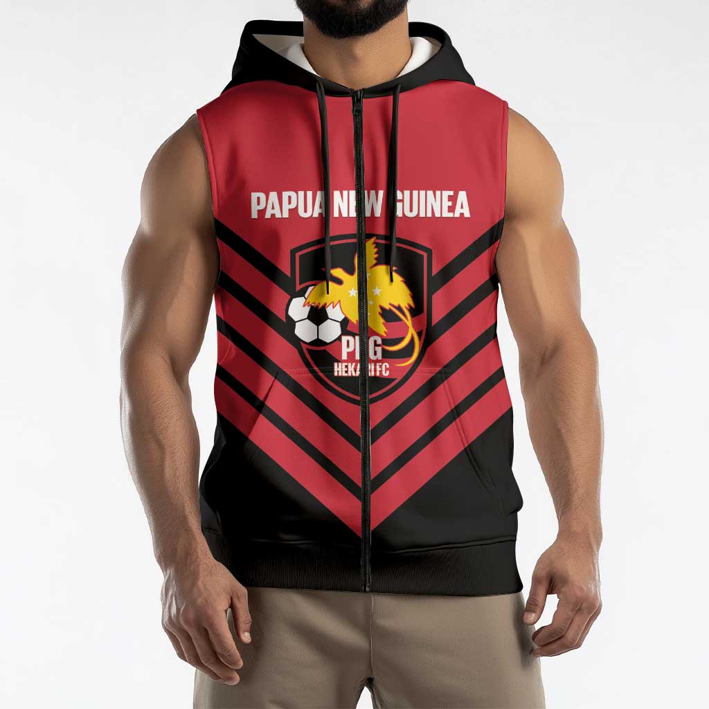 Hekari Papua New Guinea Football Custom Sleeveless Zip Hoodie Go PNG Red Army