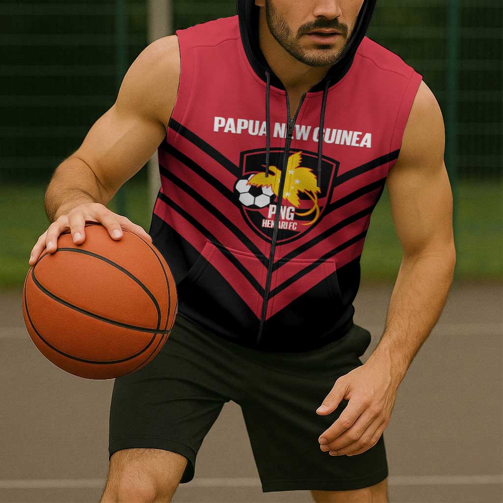 Hekari Papua New Guinea Football Custom Sleeveless Zip Hoodie Go PNG Red Army