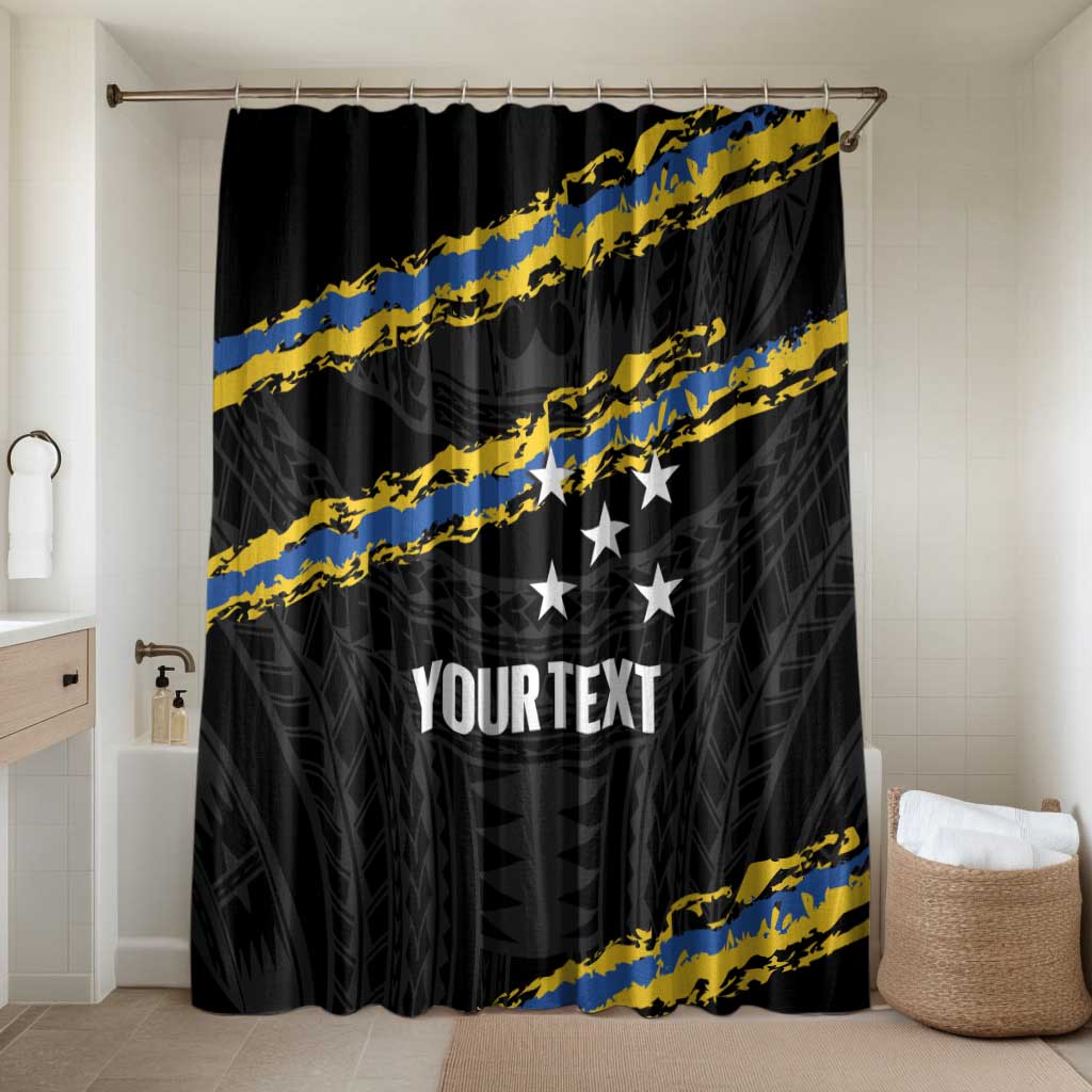 Kings Solomon Islands Football Custom Bathroom Set Come On Solomons Polynesian Grunge Style LT14 Shower Curtain Only Black - Polynesian Pride