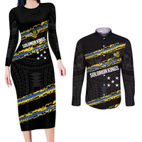 Kings Solomon Islands Football Custom Couples Matching Long Sleeve Bodycon Dress and Long Sleeve Button Shirt Come On Solomons Polynesian Grunge Style