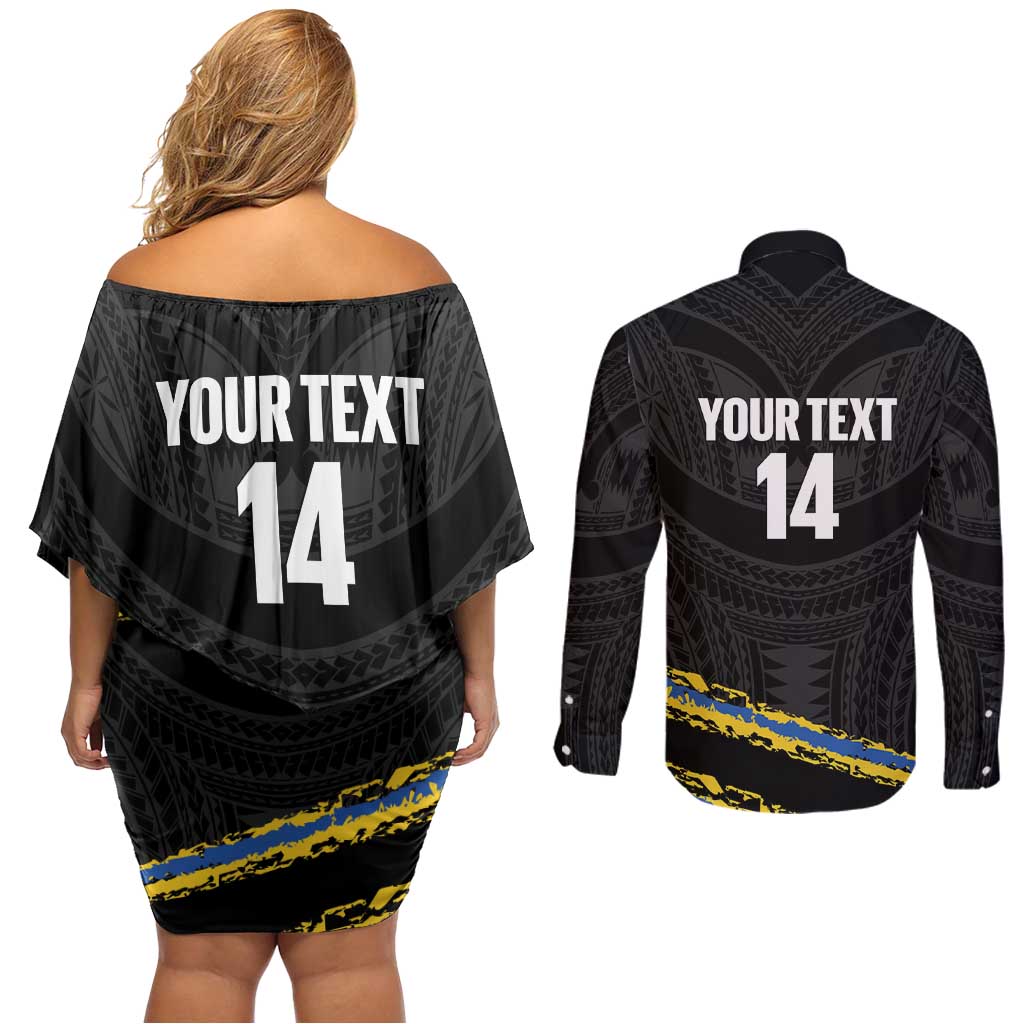 Kings Solomon Islands Football Custom Couples Matching Off Shoulder Short Dress and Long Sleeve Button Shirt Come On Solomons Polynesian Grunge Style
