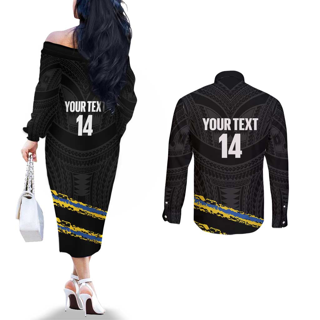 Kings Solomon Islands Football Custom Couples Matching Off The Shoulder Long Sleeve Dress and Long Sleeve Button Shirt Come On Solomons Polynesian Grunge Style