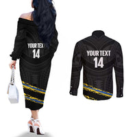 Kings Solomon Islands Football Custom Couples Matching Off The Shoulder Long Sleeve Dress and Long Sleeve Button Shirt Come On Solomons Polynesian Grunge Style