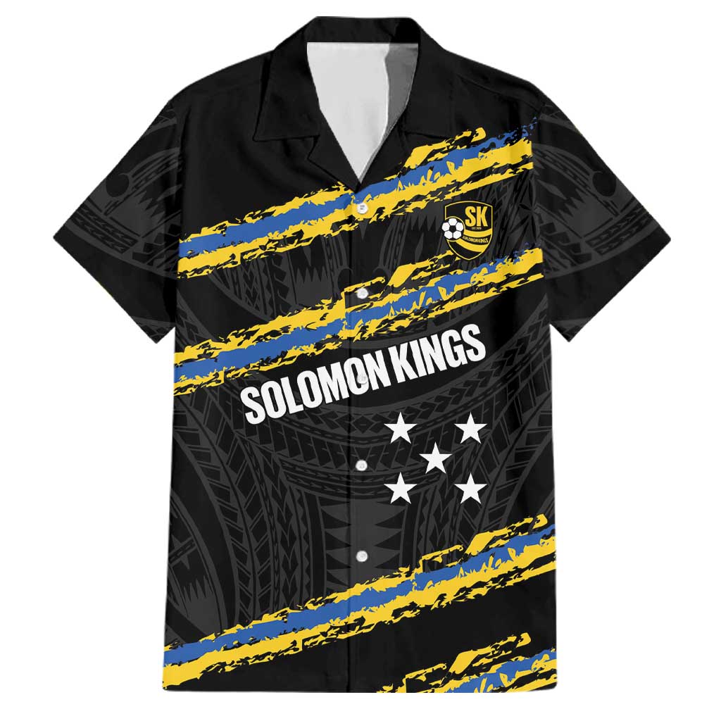 Kings Solomon Islands Football Custom Family Matching Off The Shoulder Long Sleeve Dress and Hawaiian Shirt Come On Solomons Polynesian Grunge Style