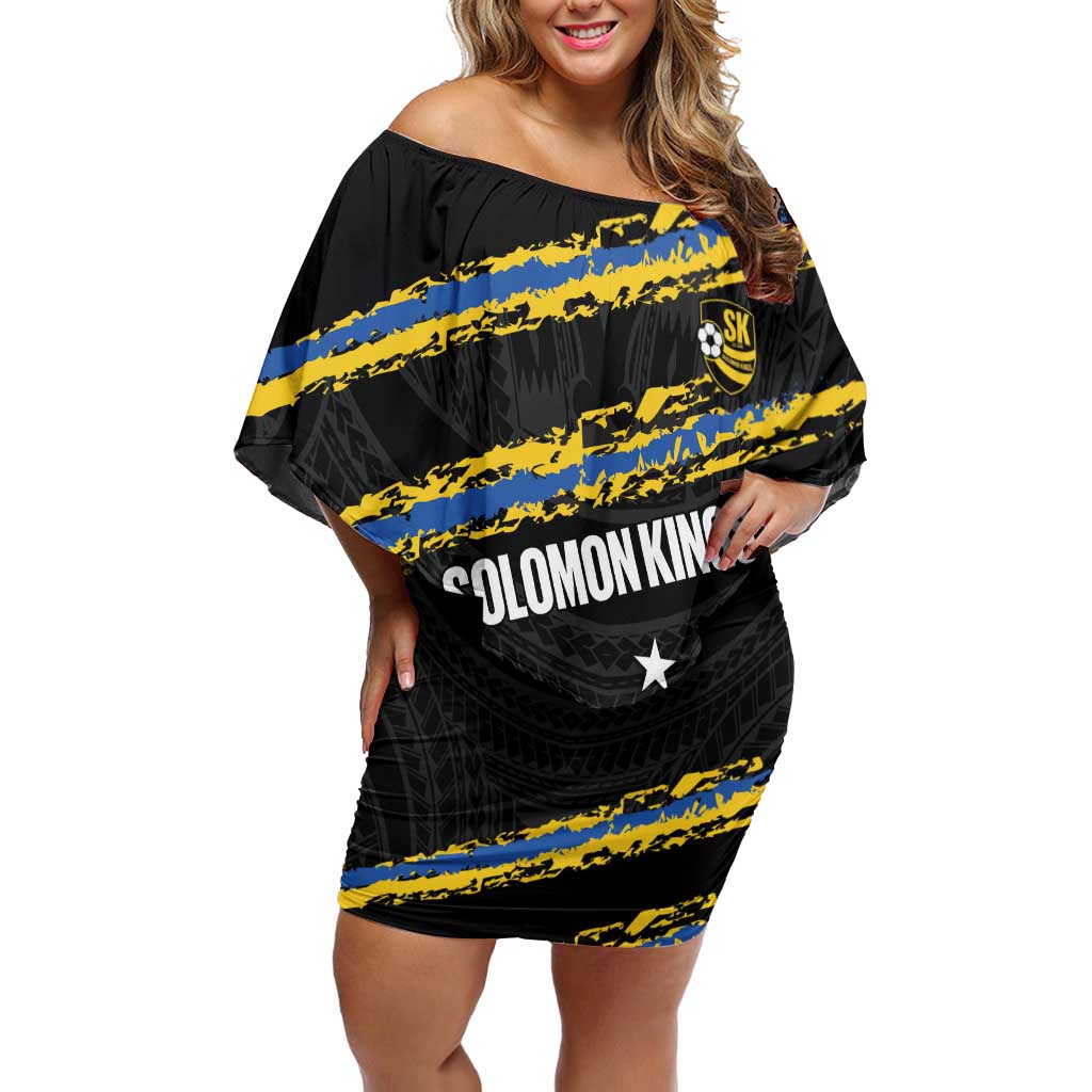 Kings Solomon Islands Football Custom Family Matching Off Shoulder Short Dress and Hawaiian Shirt Come On Solomons Polynesian Grunge Style