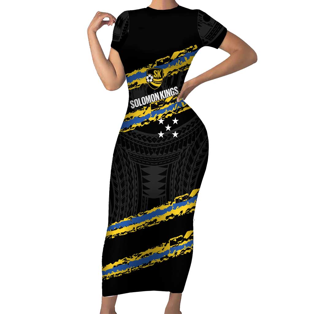 Kings Solomon Islands Football Custom Family Matching Short Sleeve Bodycon Dress and Hawaiian Shirt Come On Solomons Polynesian Grunge Style