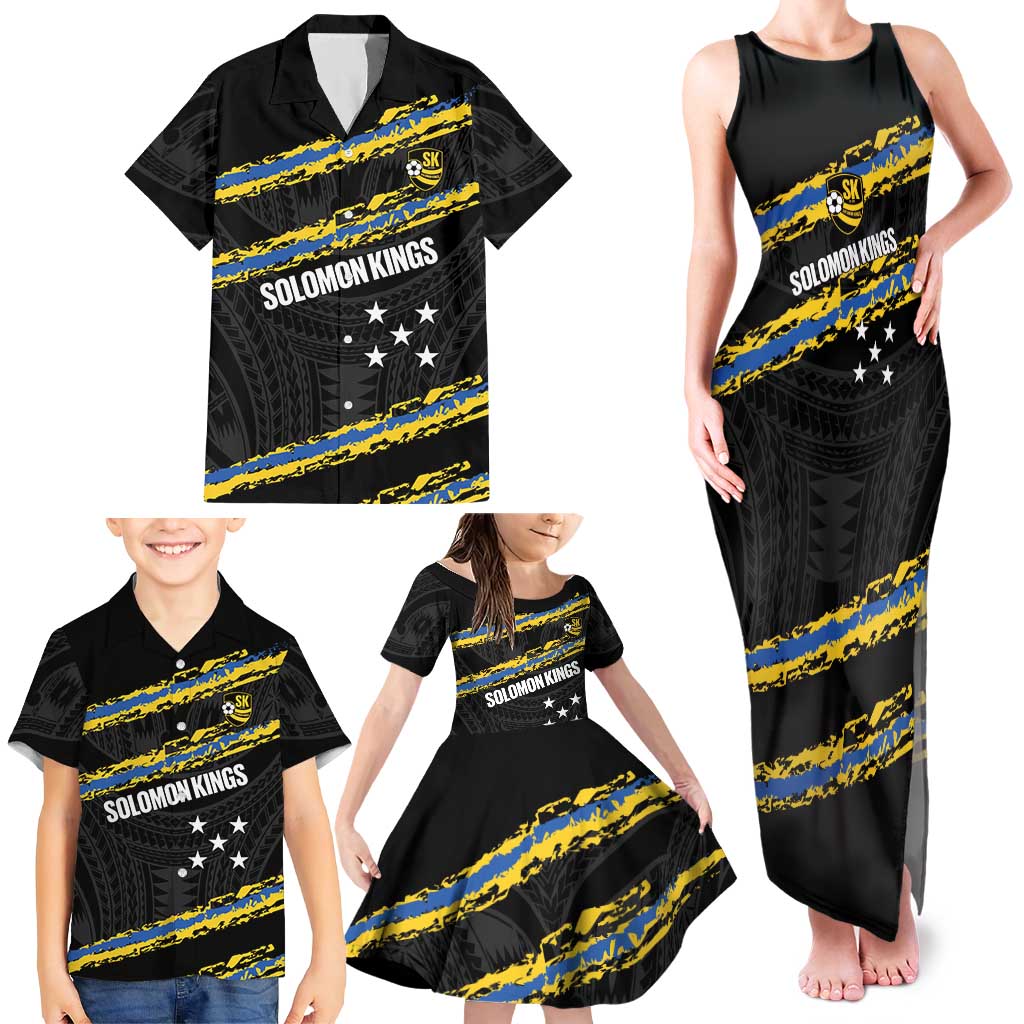 Kings Solomon Islands Football Custom Family Matching Tank Maxi Dress and Hawaiian Shirt Come On Solomons Polynesian Grunge Style