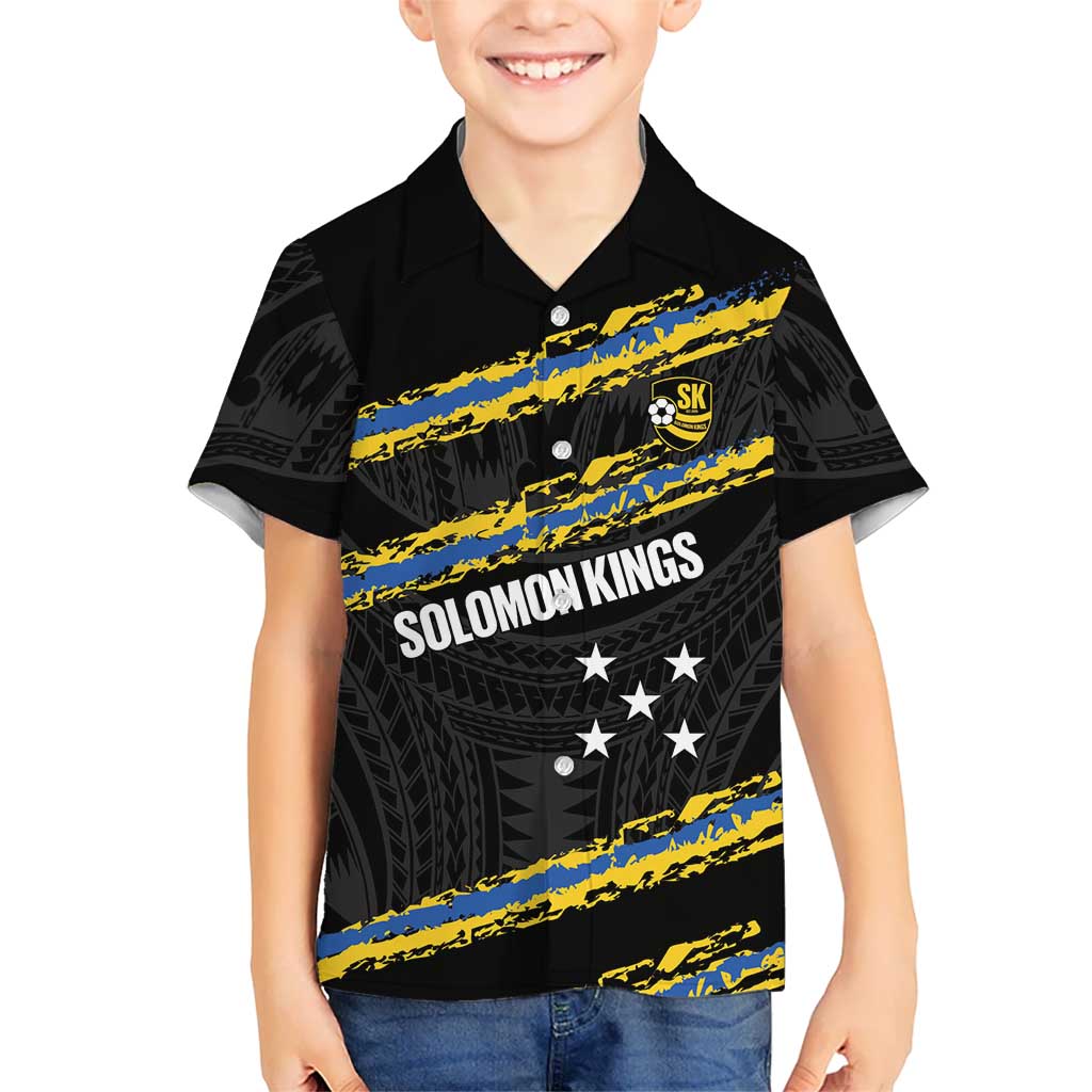 Kings Solomon Islands Football Custom Kid Hawaiian Shirt Come On Solomons Polynesian Grunge Style LT14 Kid Black - Polynesian Pride