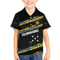 Kings Solomon Islands Football Custom Kid Hawaiian Shirt Come On Solomons Polynesian Grunge Style LT14 Kid Black - Polynesian Pride