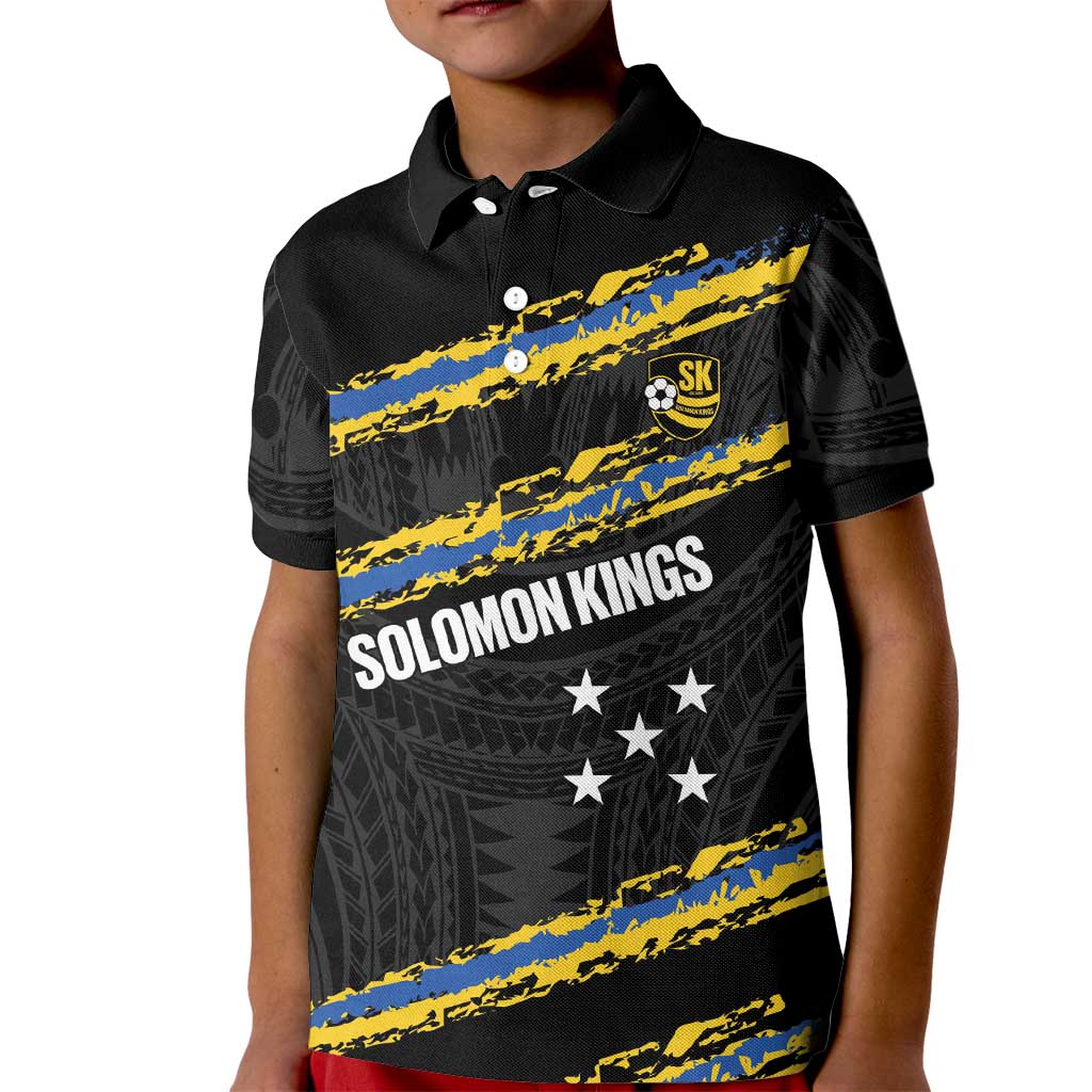 Kings Solomon Islands Football Custom Kid Polo Shirt Come On Solomons Polynesian Grunge Style LT14 Kid Black - Polynesian Pride
