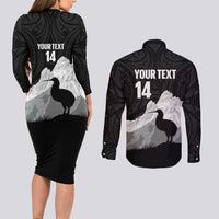 New Zealand South Island Football Custom Couples Matching Long Sleeve Bodycon Dress and Long Sleeve Button Shirt Aoraki Mount Cook With Kiwi Maori Pattern LT14 - Polynesian Pride