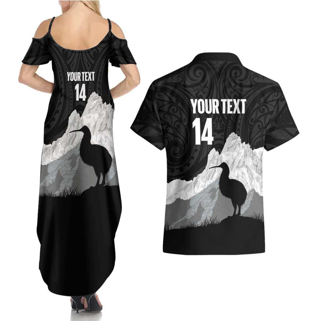 New Zealand South Island Football Custom Couples Matching Summer Maxi Dress and Hawaiian Shirt Aoraki Mount Cook With Kiwi Maori Pattern LT14 - Polynesian Pride