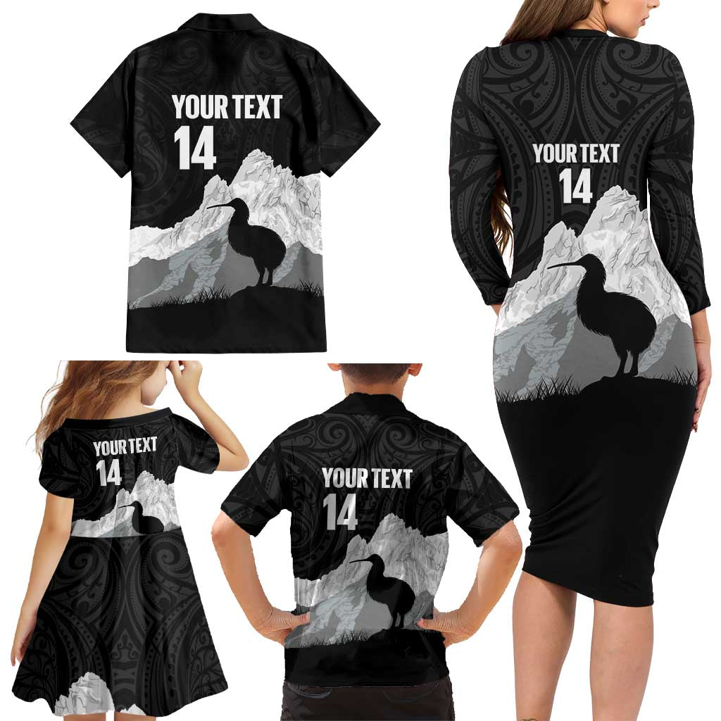New Zealand South Island Football Custom Family Matching Long Sleeve Bodycon Dress and Hawaiian Shirt Aoraki Mount Cook With Kiwi Maori Pattern